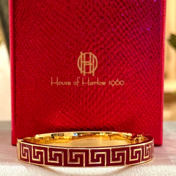 House of Harlow 1960 Bangle Bracelet Gold tone W/Red Design - Picture 1 of 5